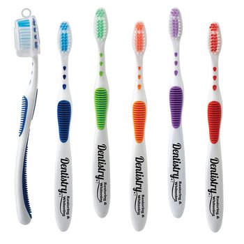 Soft Grip Toothbrush w/Cap - Personalization Available from Positive Promotions