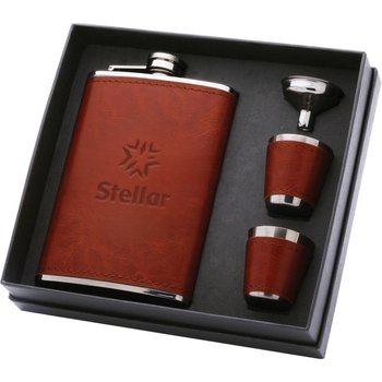 Leatherette Flask Gift Set - Personalization Available from Positive Promotions