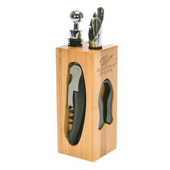 Bamboo Wine Set - Laser-Engraved Personalization Available from Positive Promotions