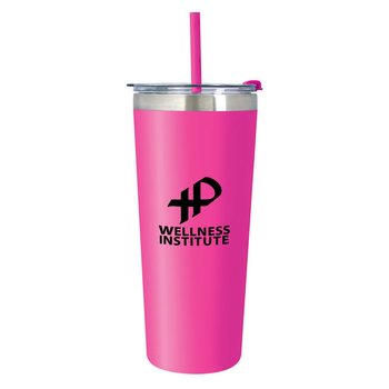 Pink Alma Tumbler With Pink Straw-24 Oz - Personalization Available from Positive Promotions