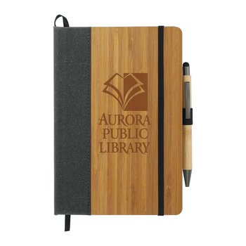 Bamboo Bound Journalbook & Stylus Pen Set - Personalization Available from Positive Promotions