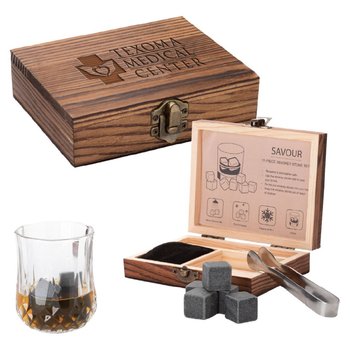 Savour 11-Piece Whiskey Stone Set - Laser-Engraved Personalization Available from Positive Promotions
