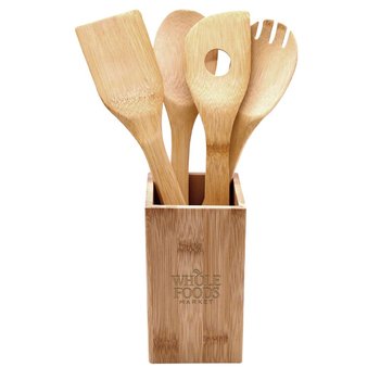 5-Piece Bamboo Kitchen Tool Set - Laser Engraved Personalization Available from Positive Promotions