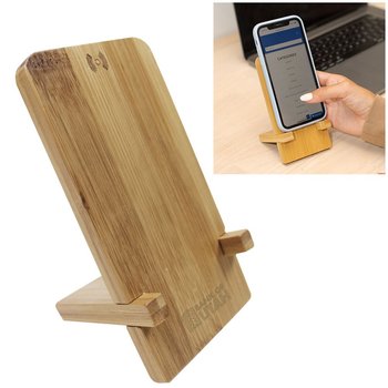 Bamboo Wireless Charger/Phone Stand - Laser-Engraved Personalization Available from Positive Promotions