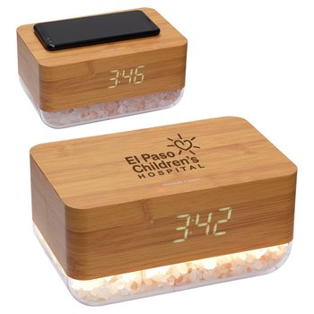 Sunshine Alarm Clock with Himalayan Salt Lamp & Wireless Charger - Personalization Available from Positive Promotions