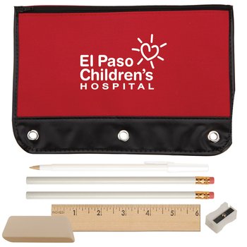 7 Piece Pencil Pouch School Supplies Kit - Personalization Available from Positive Promotions