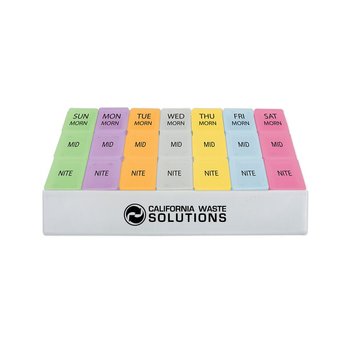 Colored Three-A-Day Weekly Medicince Organizer Box - Personalization Available from Positive Promotions