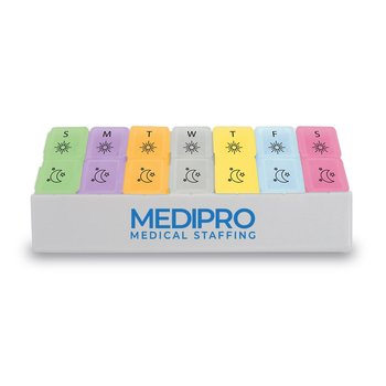 Colored Twice-A-Day Weeekly Medicine Organizer Box - Personalization Available from Positive Promotions