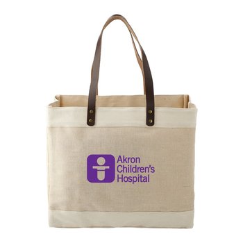 Jute Blend Market Tote with Leather Accents - Personalization Available from Positive Promotions