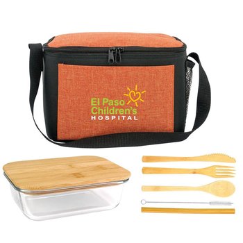 Ridge Bamboo Cooler Lunch Set with Utensils - Personalization Avaialble from Positive Promotions