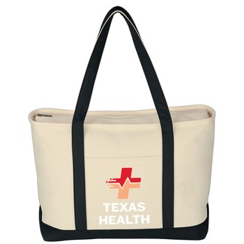 Large Heavy Cotton Canvas Boater Tote Bag - One-Color Personalization Available from Positive Promotions