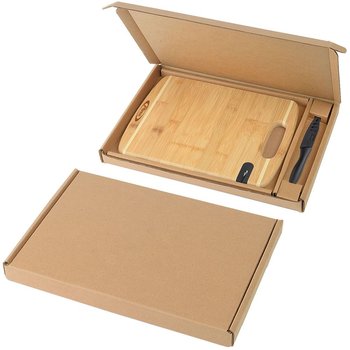 Bamboo Cutting Board with Knife & Sharpener - Laser-Engraved Personalization Available from Positive Promotions