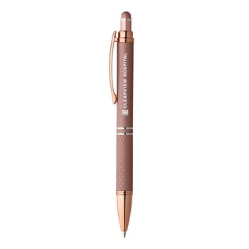 Quilted Grip Soft-Touch Stylus Pen With Rose-Gold Accents - Laser-Engraved Personalization Available from Positive Promotions