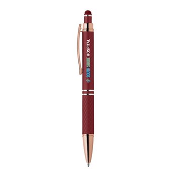 Quilted Grip Soft-Touch Stylus Pen With Rose-Gold Accents - Full-Color Personalization Available from Positive Promotions