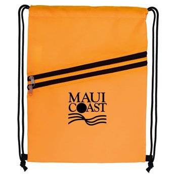 Multi-Zippered Neon Drawstring Backpack - Personalization Available from Positive Promotions