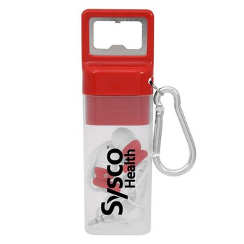 Earbuds Set with Carabiner and Bottle Opener - Personalization Available from Positive Promotions