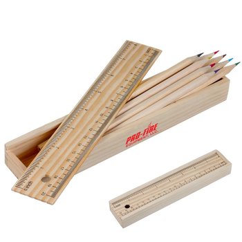 9 Piece Colored Pencil Set in Ruler Lid Box - Personalization Available from Positive Promotions