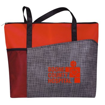 Crosshatch Non-Woven Zippered Tote With Mesh Pocket - Personalization Available from Positive Promotions
