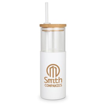 Glass Tumbler With Bamboo Lid, Silicone Sleeve, & Straw 24-Oz. - Personalization Available from Positive Promotions