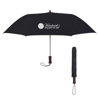 44" Arc Telescopic Folding Wood Handle Umbrella - Personalization Available from Positive Promotions