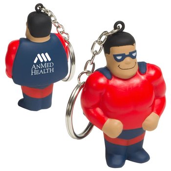 Super Hero Stress Reliever Key Chain Red/Blue - Personalization Available from Positive Promotions