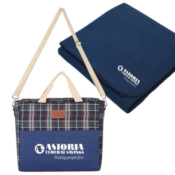 Tartan Kooler Bag With Fleece Blanket - Personalization Available from Positive Promotions