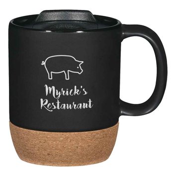 Cork Base Ceramic Mug With Lid 14 oz. - One-Color Personalization Available from Positive Promotions
