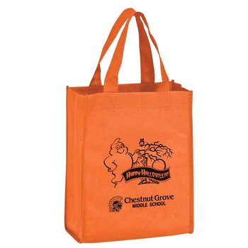 Halloween Orange Ghost Non-Woven Tote (Small) - Personalization Available from Positive Promotions