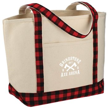 Buffalo Plaid Cotton Boater Tote - Personalization Available from Positive Promotions