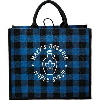 Buffalo Plaid Printed Jute Tote - Personalization Available from Positive Promotions