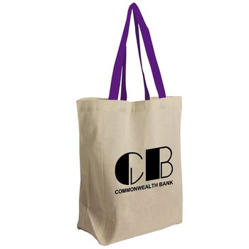 Cotton Grocery Tote With Colored Handles 4-Oz. - Personalization Available from Positive Promotions