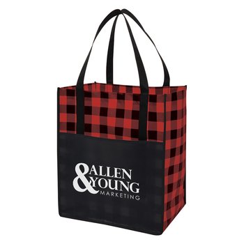 Northwoods All-Plaid Laminated Non-Woven Tote Bag - Personalization Available from Positive Promotions