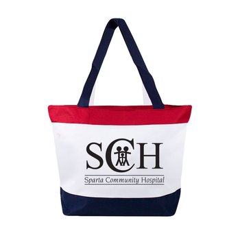 Red, White, & Blue Jumbo Zipper Tote - Personalization Available from Positive Promotions