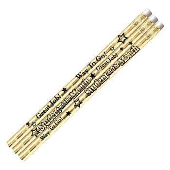 Student Of The Month Gold Sparkle Foil Pencils - Pack of 25 from Positive Promotions