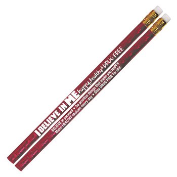 I Believe In Me: Happy, Healthy, & Drug Free Red Sparkle Foil Pencil - Pack of 100 from Positive Promotions