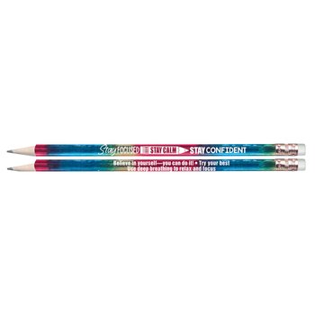 Stay Focused, Stay Calm, Stay Confident Sparkle Foil Pencil - Pack of 25 from Positive Promotions
