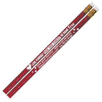 Love Yourself, Make Good Choices, Be Drug Free Red Sparkle-Foil Pencil - Pack of 100 from Positive Promotions
