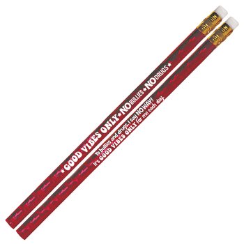 Good Vibes Only: No Bullies, No Drugs Red Sparkle Foil Pencil - Pack of 100 from Positive Promotions