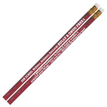 Our School Believe, Achieves, Succeeds Bully & Drug Free Red Sparkle Foil Pencil - Pack of 100 from Positive Promotions