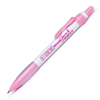 Get Screened Because You're Worth It Jasmine Pink Ribbon Clip Pen from Positive Promotions