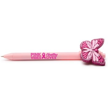 Pink Vibes Healthy Lives Butterfly/Ribbon Charm Pen from Positive Promotions
