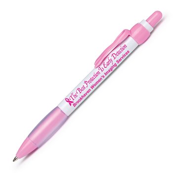 The Best Protection Is Early Detection Jasmine Pink Ribbon Clip Pen - One-Color Personalization Available from Positive Promotions