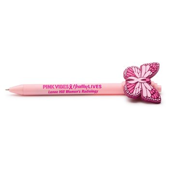 Pink Vibes Healthy Lives Butterfly/Ribbon Charm Pen - Personalized from Positive Promotions