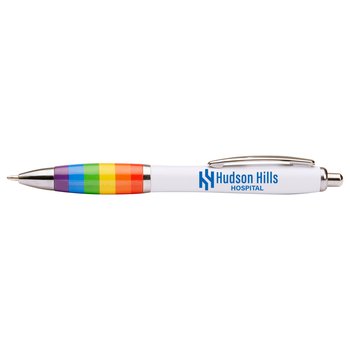 Rainbow Grip Curve Pen - Full-Color Personalization Available from Positive Promotions