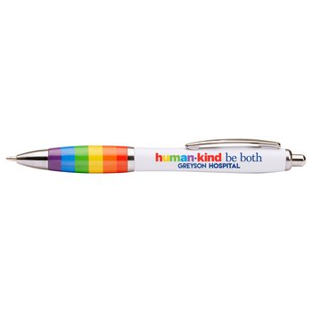 Human-Kind: Be Both Rainbow Grip Curve Pen - Full-Color Personalization Available from Positive Promotions