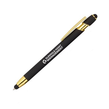 Black/Gold Nova Dual-Stylus Soft-Touch Metal Pen - One-Color Personalization Available from Positive Promotions