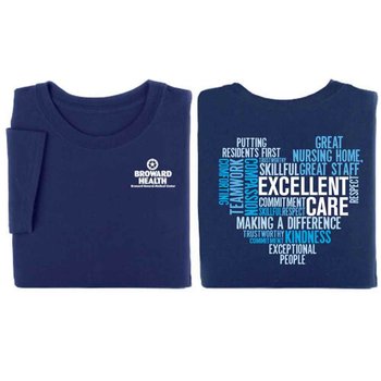 Excellent Care Heart Word Cloud 2-Sided Unisex Short-Sleeved T-Shirt - Silkscreened Personalization Available from Positive Promotions