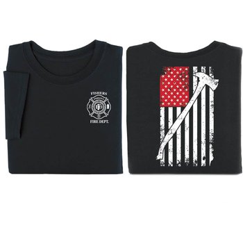 Flag With Firefighter's Ax 2-Sided T-Shirt - Personalization Available from Positive Promotions