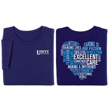 Excellent Care Word Heart Unisex 2-Sided Short-Sleeved T-Shirt - Silkscreened Personalization Available from Positive Promotions