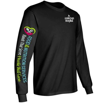 Food & Nutrition Services: Hands That Serve, Hearts That Care Long-Sleeve 2-Location Recognition T-Shirt - Personalization Available from Positive Promotions
